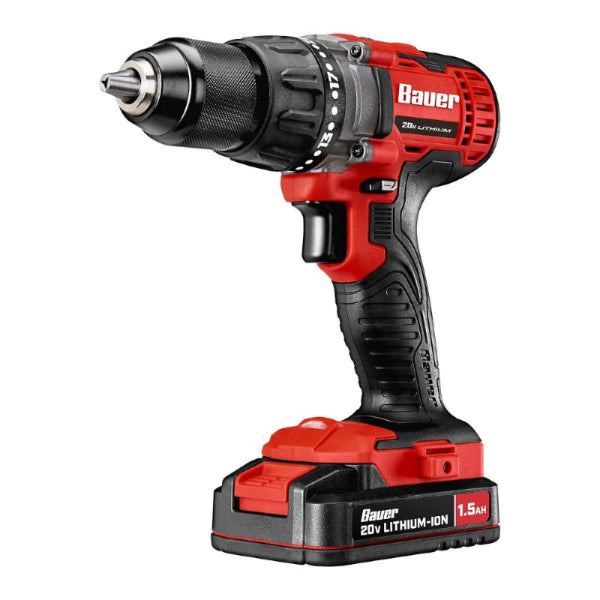 Taladro/atornillador inalámbrico de 20 V, 1/2 pulg. Kit con batería  y cargador (Bauer)