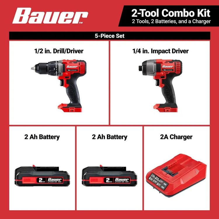 Combo 2 Herramientas 20V: Taladro E Impacto (Bauer)